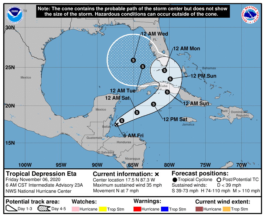 Hurricane Eta Forecast Cone, Fri Nov 6, 2020